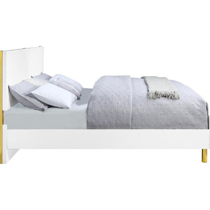 Tyra Modern Wood King Bed, Panel Headboard, Textured Chevron, White, Gold - View 4