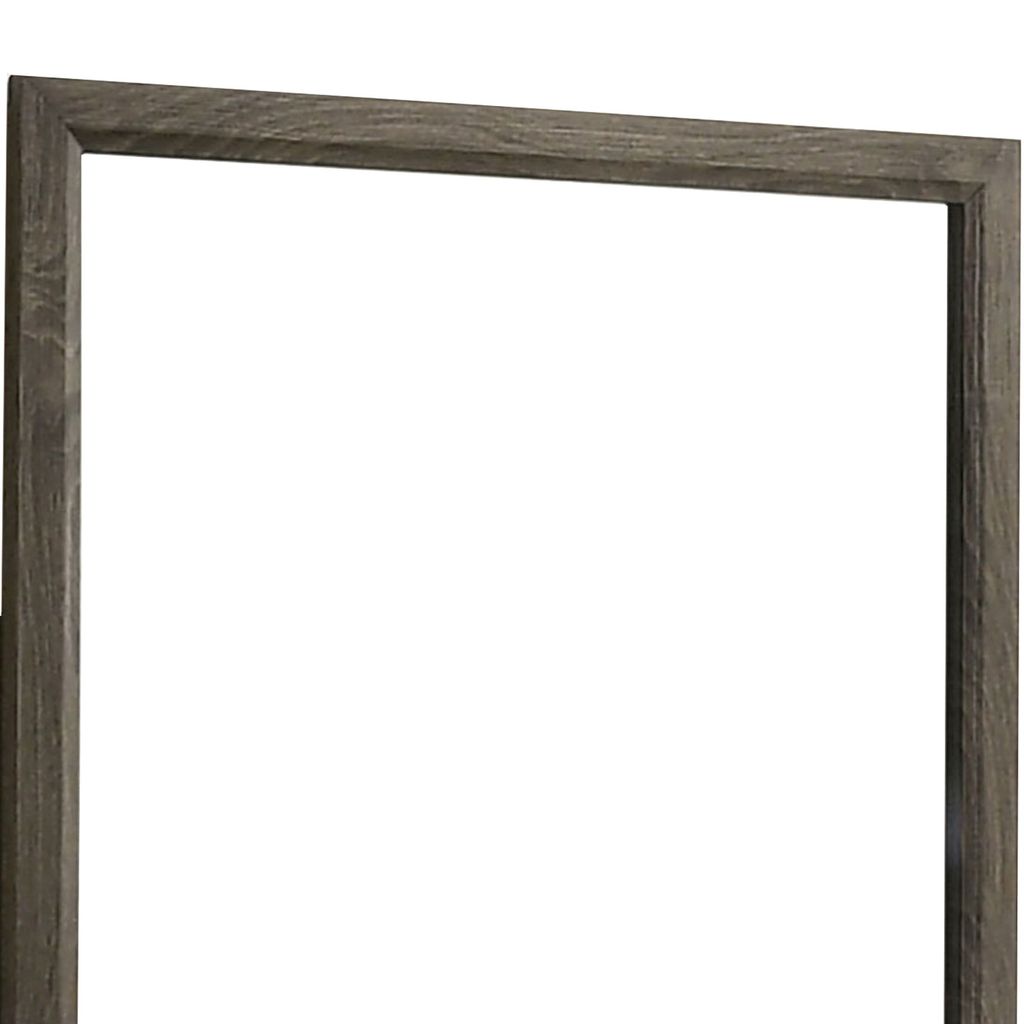 35 Inch Transitional Style Wooden Frame Mirror, Gray - View 2