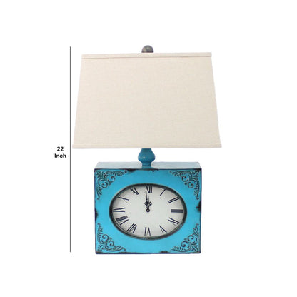 Clock Design Metal Table Lamp Set of 2 with Tapered Shade, Blue and Beige - View 6