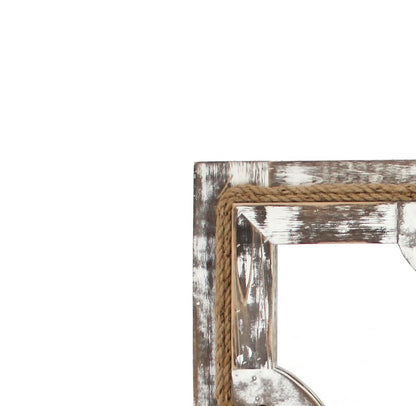 Square Wooden Wall Mirror Set of 2 with Rope Borders, Gray - View 2
