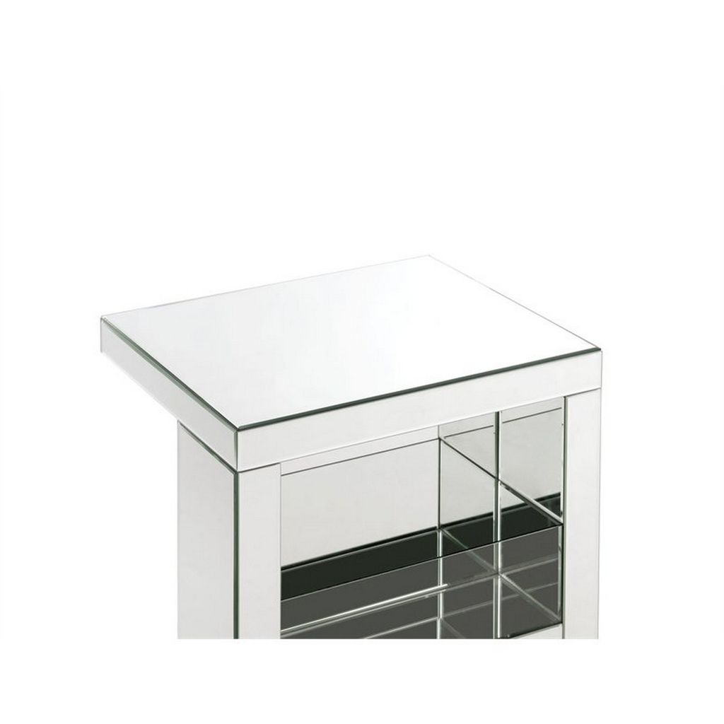 Accent Table with Mirrored Panels and C Shape, Silver - View 4