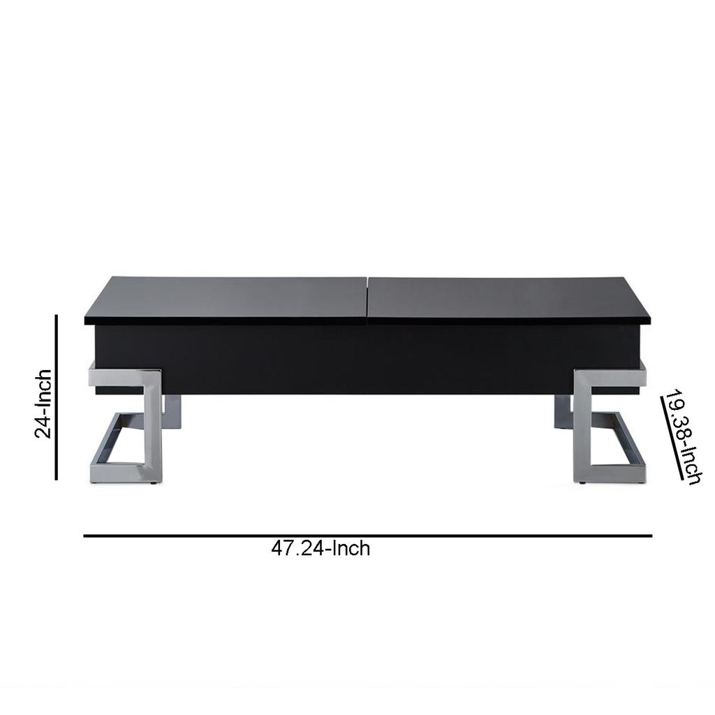 Wooden Coffee Table With Lift Top Storage Space, Black - View 6