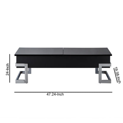 Wooden Coffee Table With Lift Top Storage Space, Black - View 6