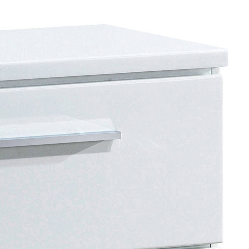 2 Drawer Wooden Nightstand with Metal Pulls, Glossy White - View 3