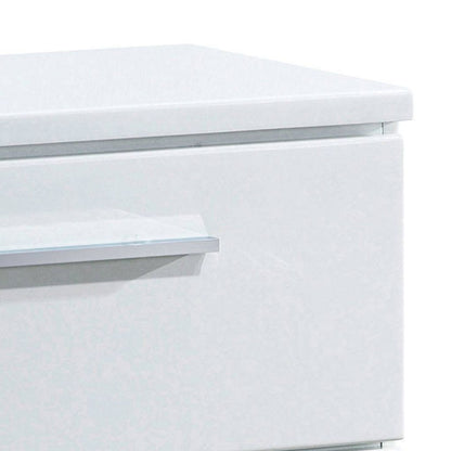 2 Drawer Wooden Nightstand with Metal Pulls, Glossy White - View 3