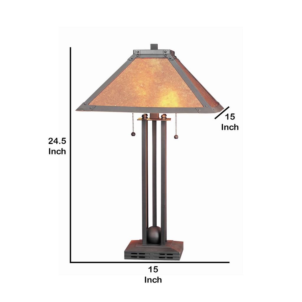 25 Inch Modern Ball Inlay Metal Body Table Lamp, Mica Shade, Bronze - View 5