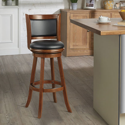 Pio 34 Inch Extra Tall Swivel Bar Stool, Wood, Faux Leather, Cherry Brown - View 7