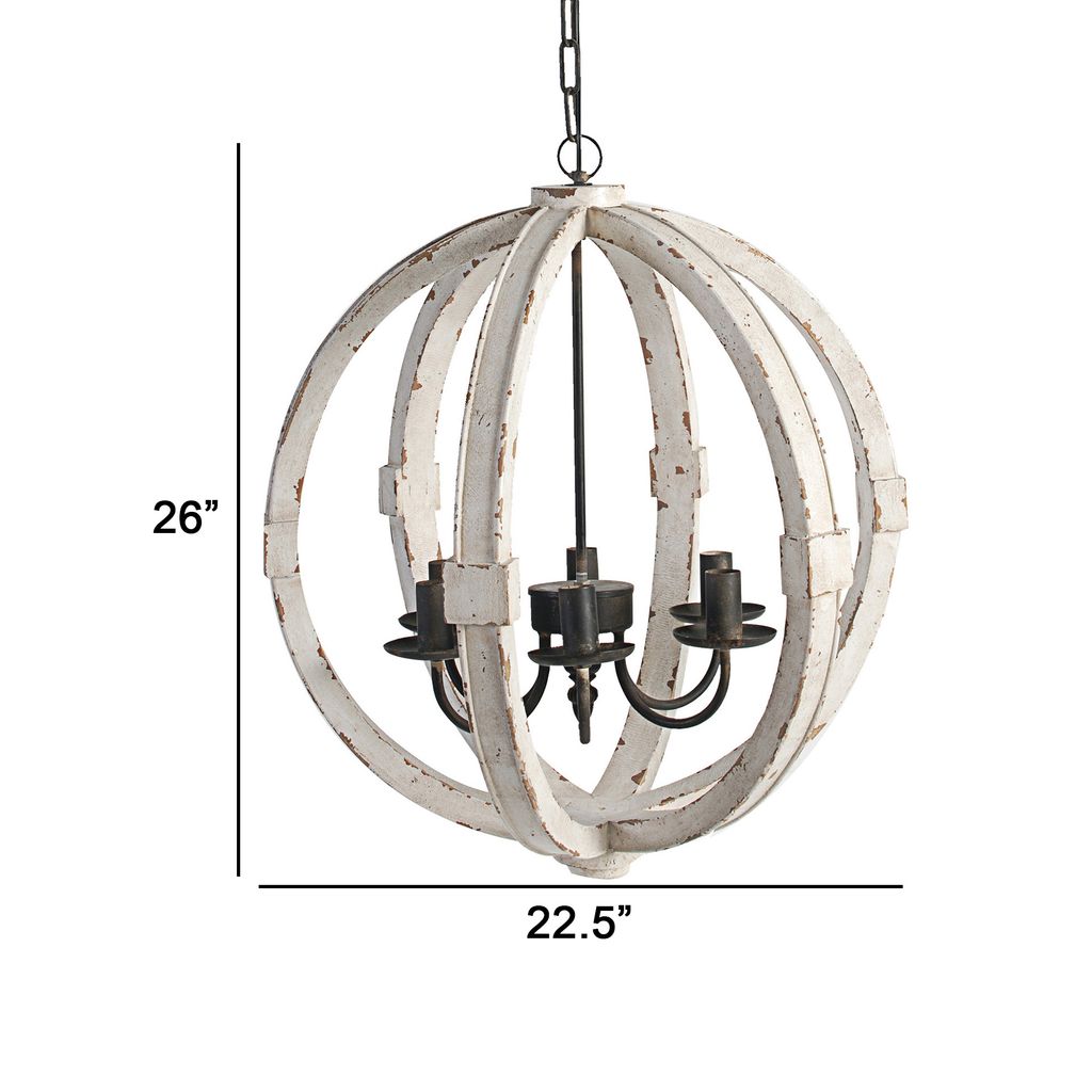 22 Inch 6 Light Wood Chandelier, Candelabra Style,Classic, White Finish - View 5