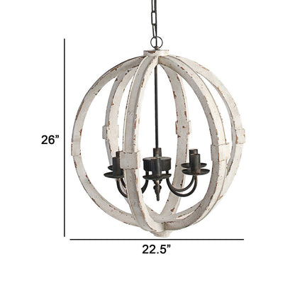 22 Inch 6 Light Wood Chandelier, Candelabra Style,Classic, White Finish - View 5