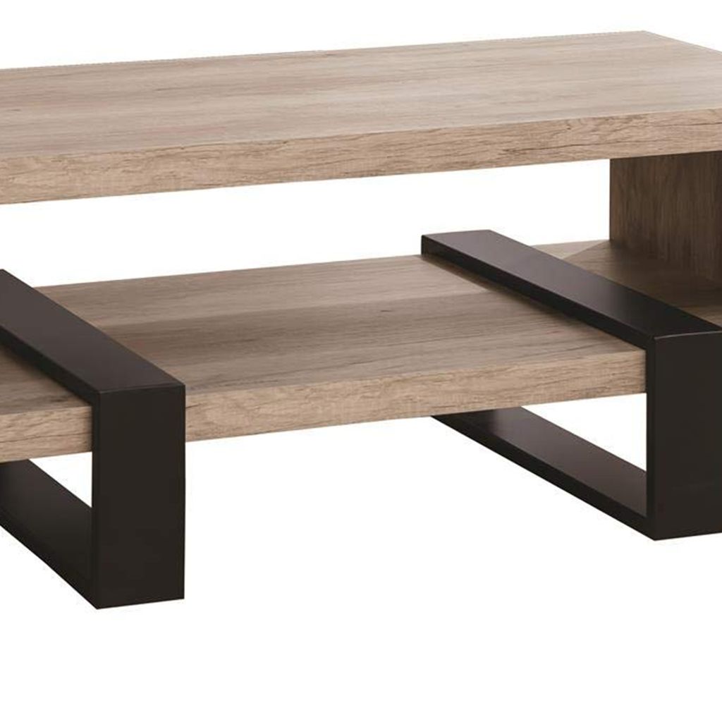 Modern Driftwood Open Shelf Coffee Table, Gray and Black - View 4