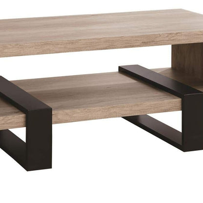 Modern Driftwood Open Shelf Coffee Table, Gray and Black - View 4