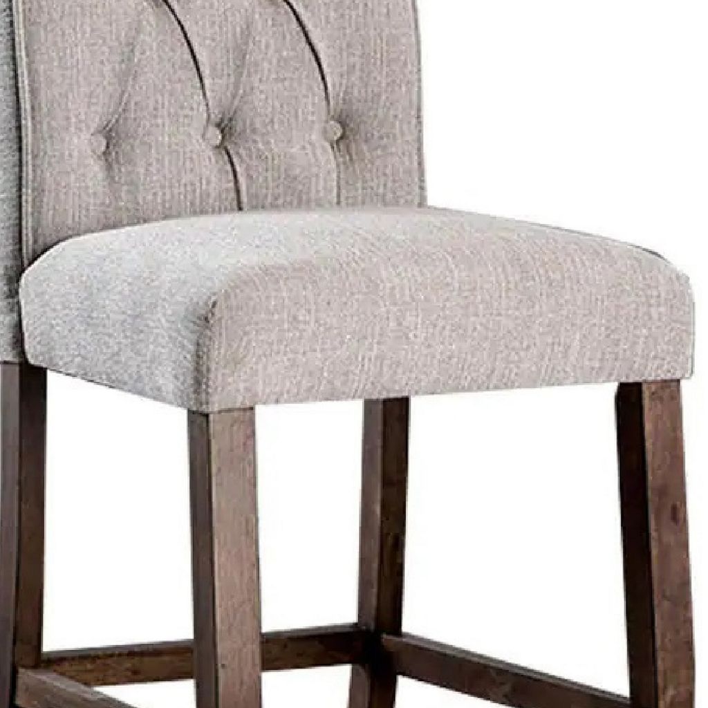 Wooden Fabric Upholstered Counter Height Chair, Cream And Brown, Pack Of Two - View 4