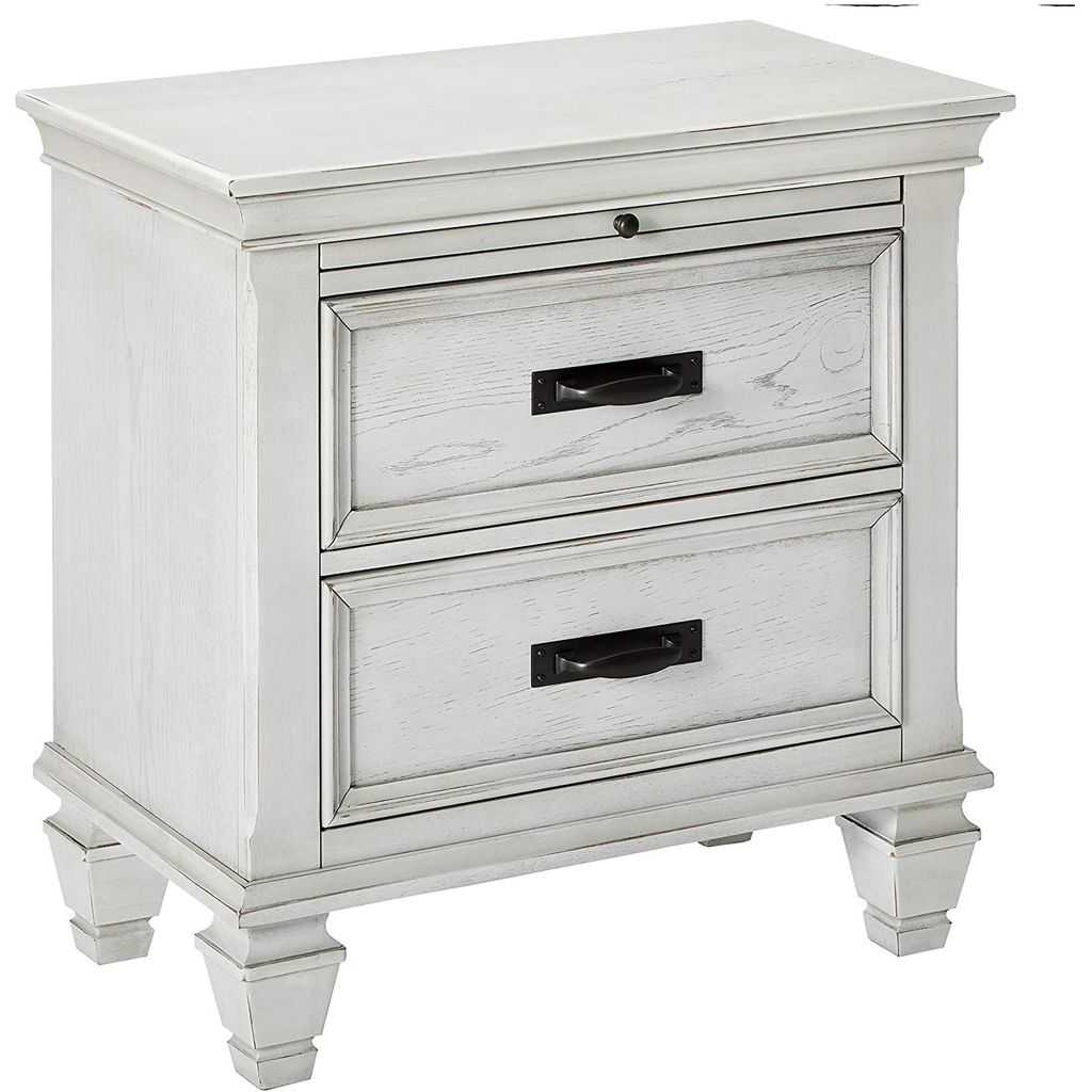 Wooden Nightstand with 2 Drawers & 1 Pull Out Tray, White - View 7