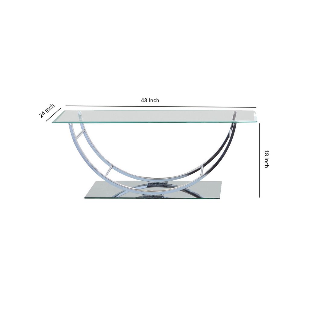 Tempered Glass Top Coffee Table with U Shape Metal Frame, Chrome and Clear - View 5