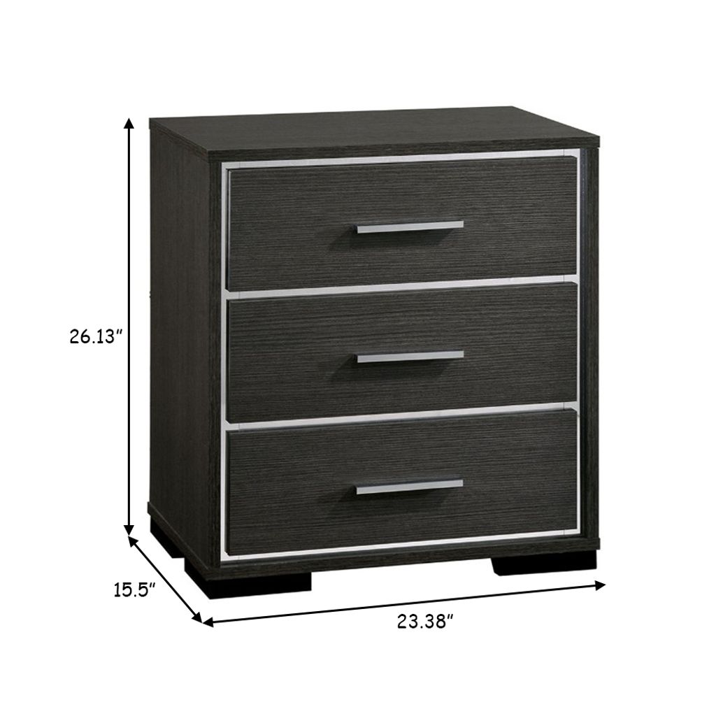 Contemporary Style Three Drawers Wooden Nightstand with Bar Handles, Dark Gray - View 5