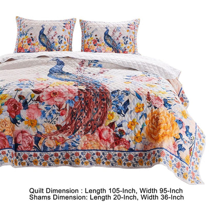 Tess Microfiber 3 Piece King Quilt Set, Peacock, Floral Print, Multicolor - View 5
