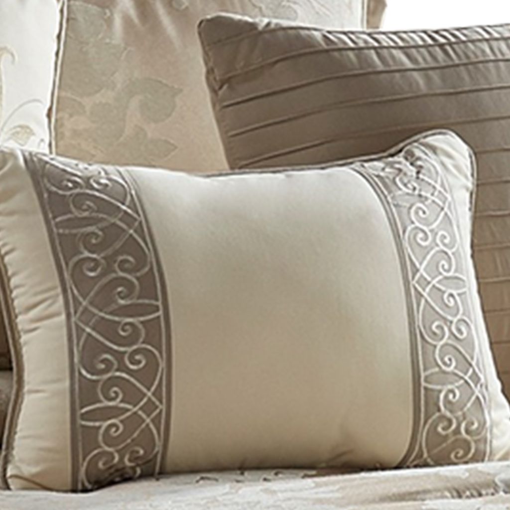 10 Piece King Polyester Comforter Set with Damask Print, Cream and Gold - View 3