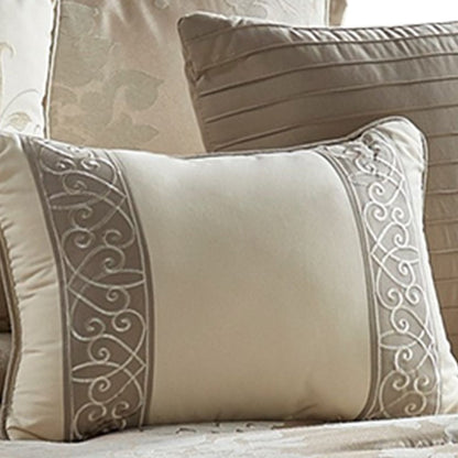 10 Piece King Polyester Comforter Set with Damask Print, Cream and Gold - View 3