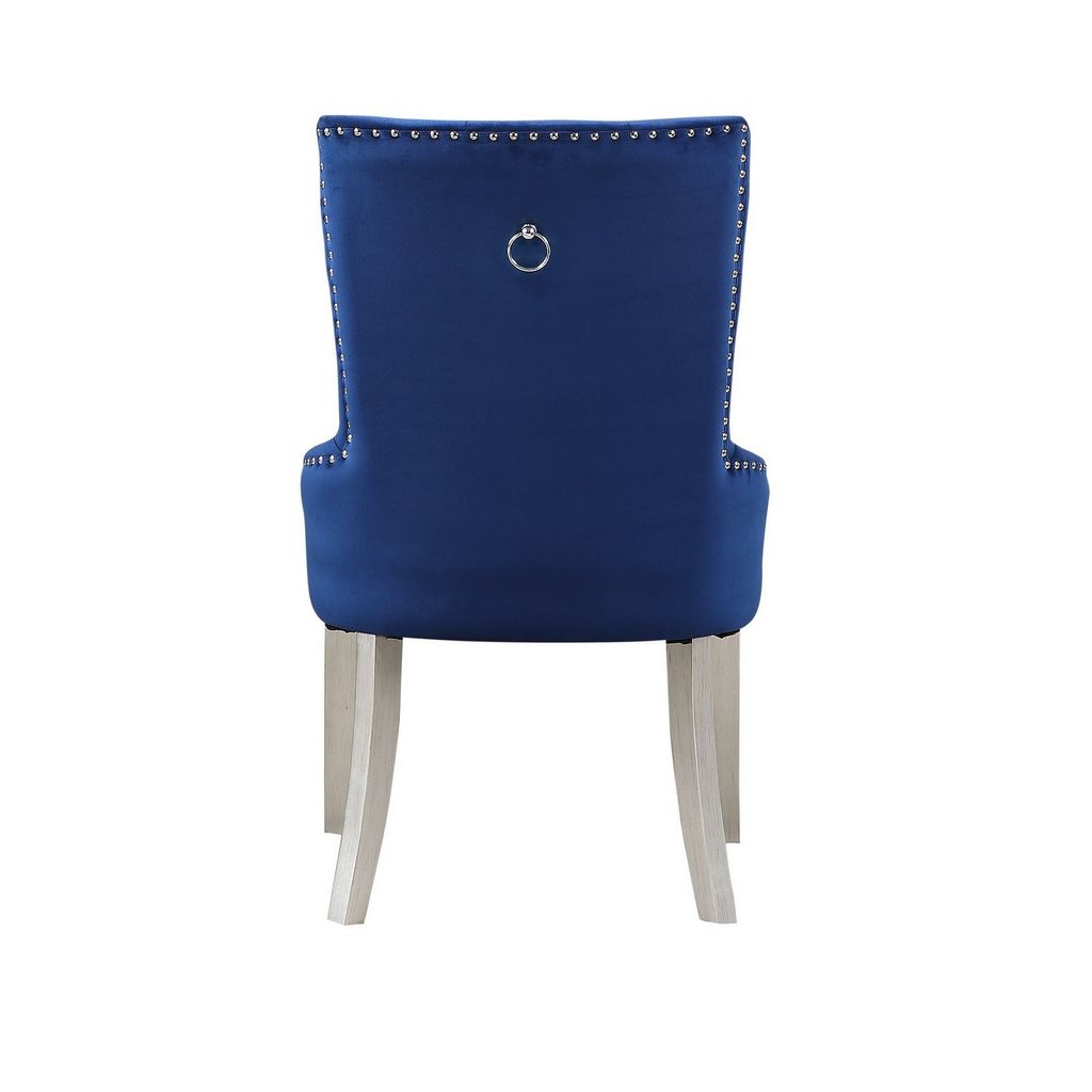 Side Chair with Button Tufted Back and Tapered Legs, Blue - View 5