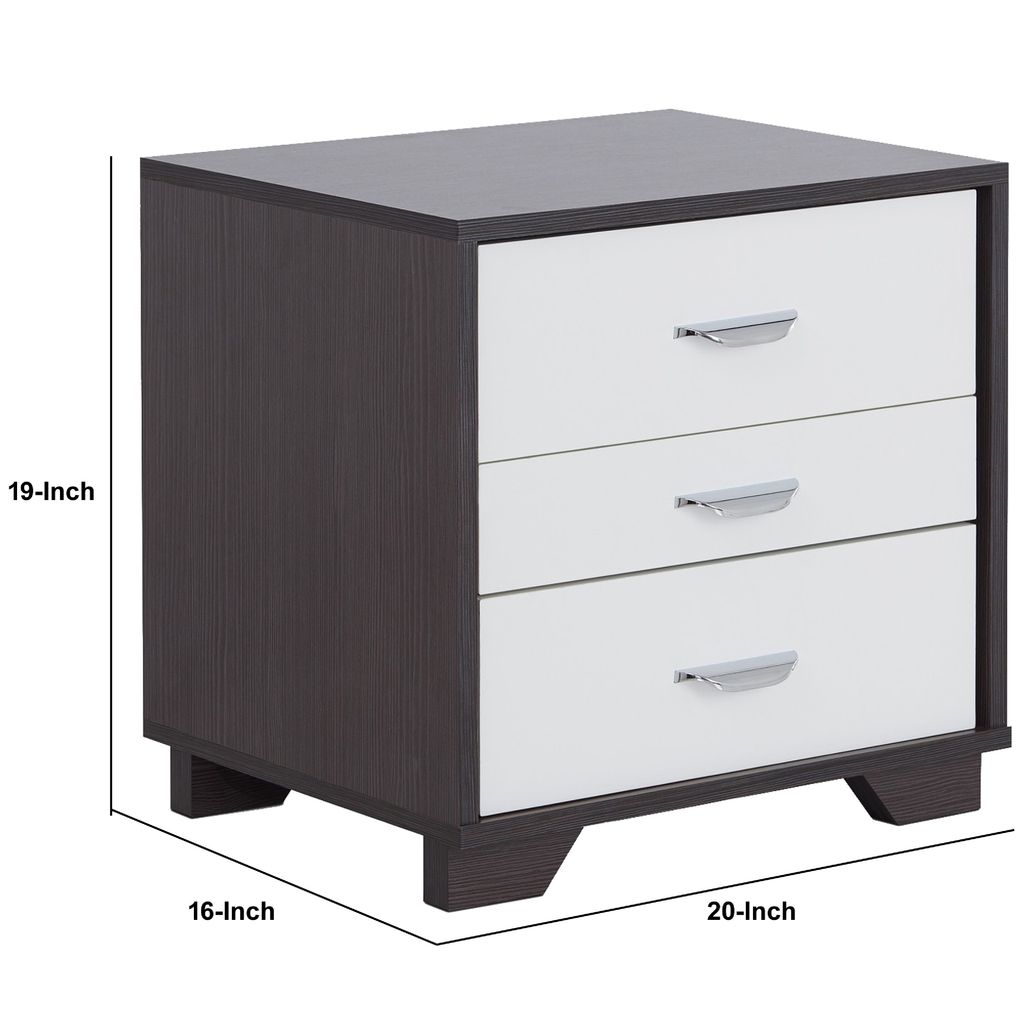 Classic 3 Drawers Wood Nightstand By Eloy, White & Black - View 6