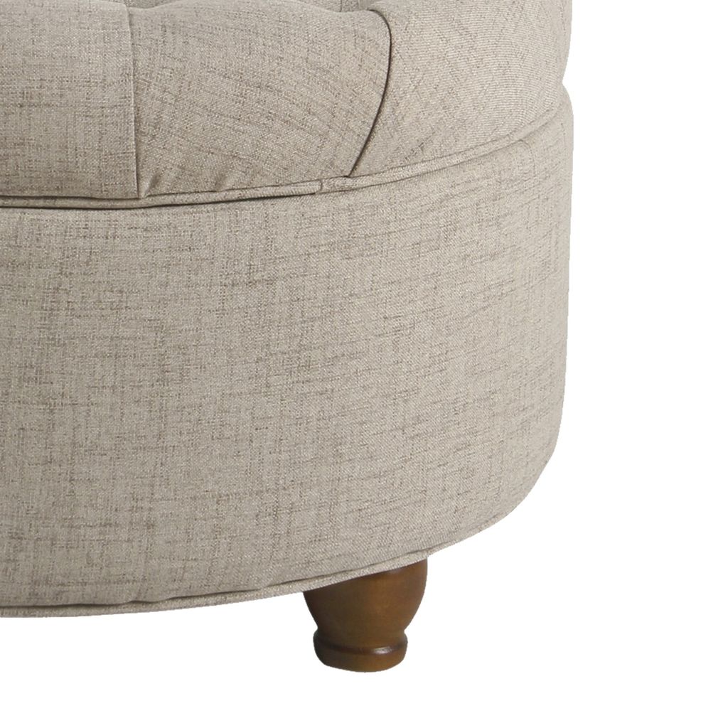Fabric Upholstered Wooden Ottoman with Tufted Lift Off Lid Storage, Beige - View 4