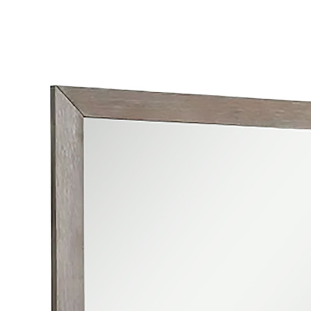 Wall Mirror with Wooden Frame and Grain Details, Natural Brown - View 3