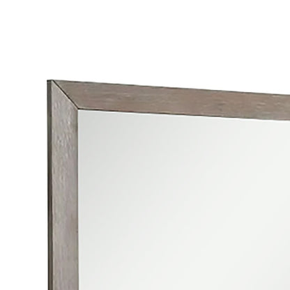 Wall Mirror with Wooden Frame and Grain Details, Natural Brown - View 3