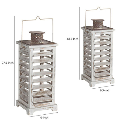 Wood and Metal Lanterns with Louvered Design, White, Set of 2 - View 6