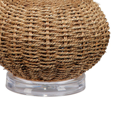 25 Inch Table Lamp, Rattan Woven, Inverted Tapered Shade, White, Beige - View 3