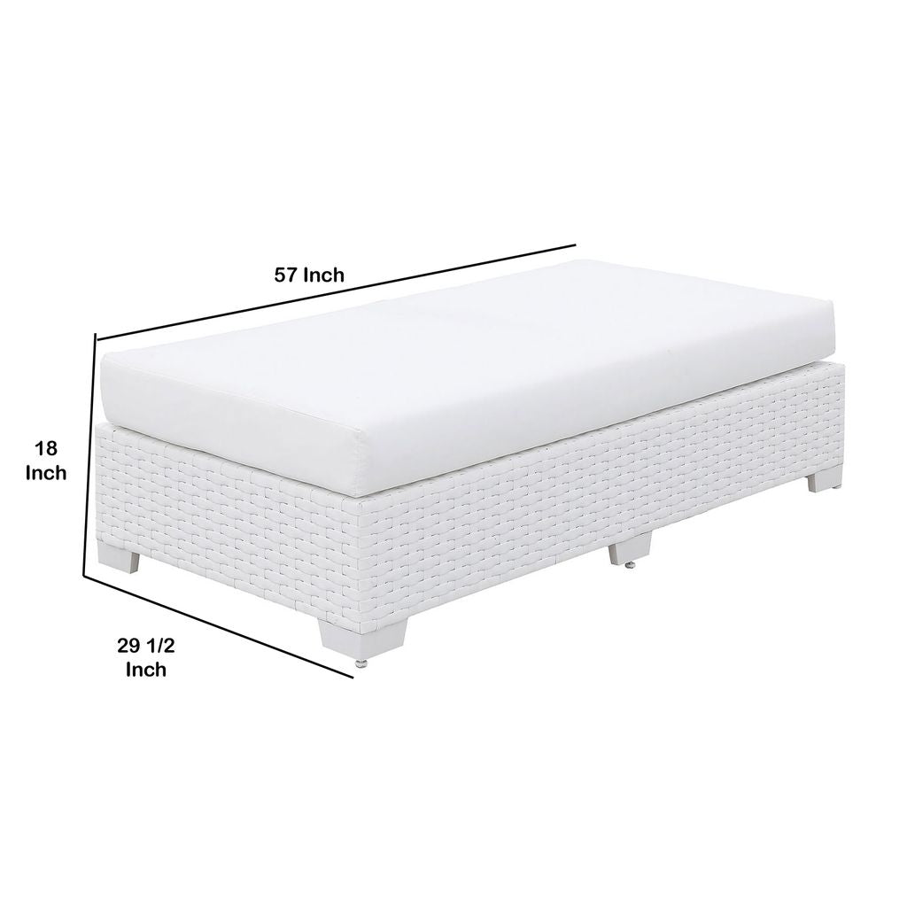 Wicker Aluminum Framed Bench with Fabric Cushion Seat, White - View 6
