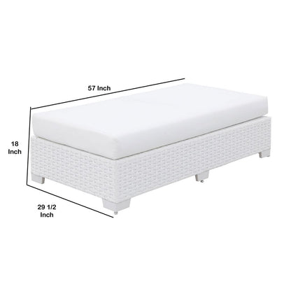 Wicker Aluminum Framed Bench with Fabric Cushion Seat, White - View 6