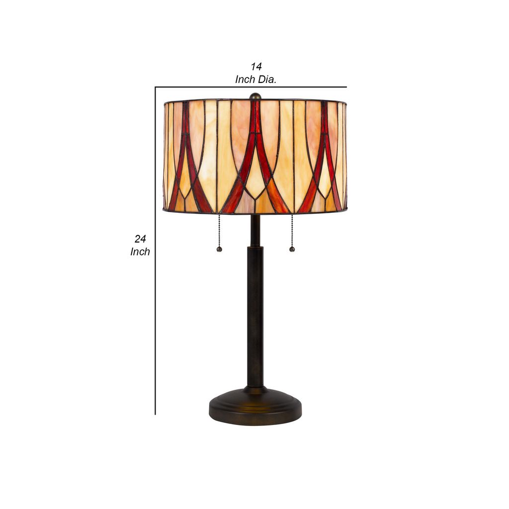 Eli 24 Inch Tiffany Style Table Lamp, Glass Shade, Antique Bronze - View 5