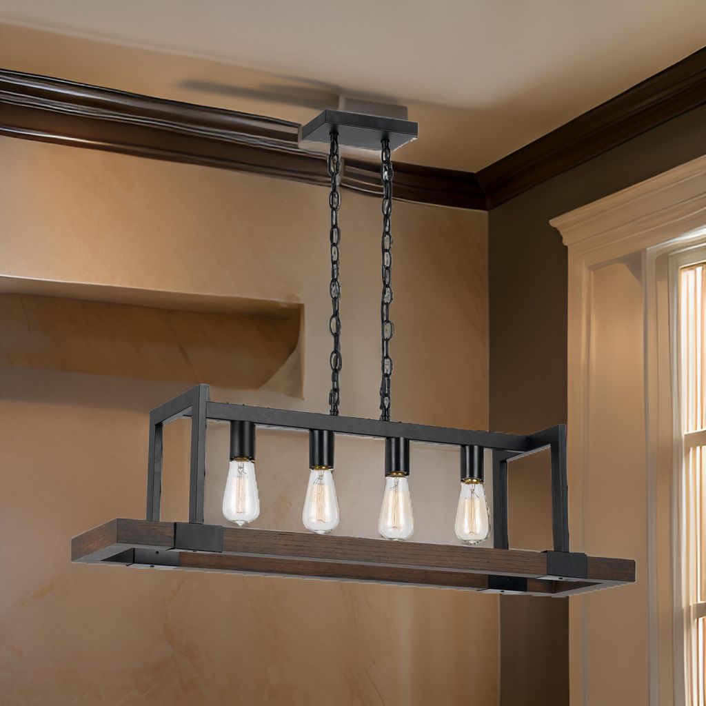 60 X 4 Watt Wood and Metal Chandelier with 6 Foot Chain, Brown and Black - View 7