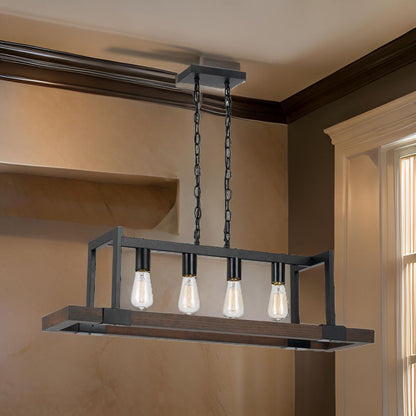 60 X 4 Watt Wood and Metal Chandelier with 6 Foot Chain, Brown and Black - View 7