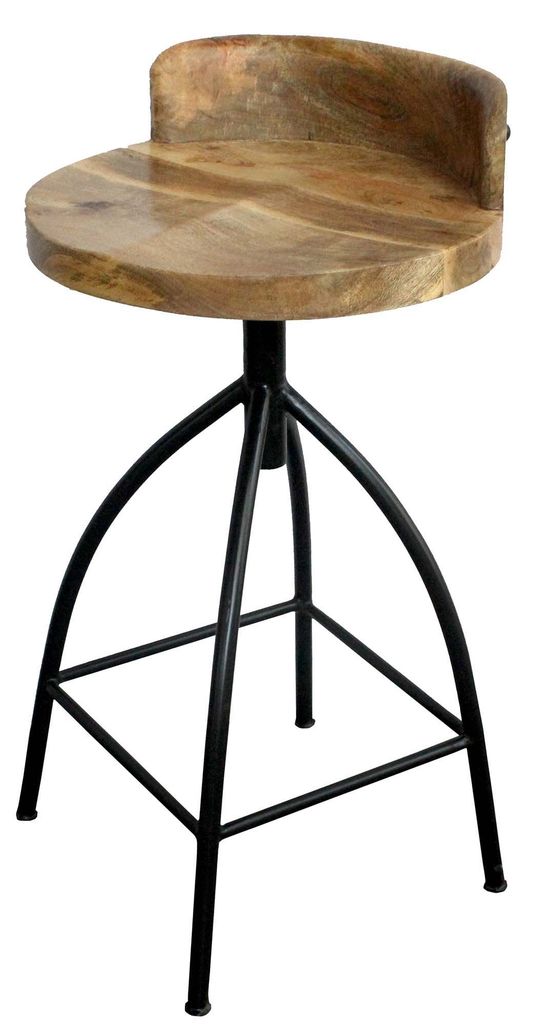 Pia 25-31 Inch Industrial Style Counter Height Stool with Adjustable Swivel Seat, Brown, Black