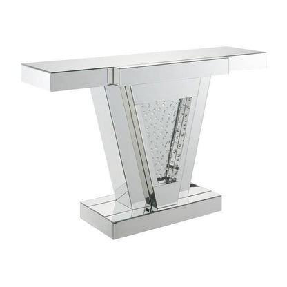 Wood and Mirror  Console Table with Faux Crystals Inlay, Clear