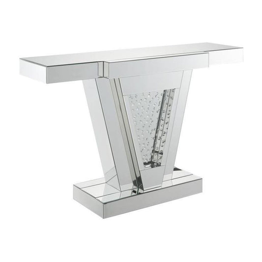 Wood and Mirror  Console Table with Faux Crystals Inlay, Clear