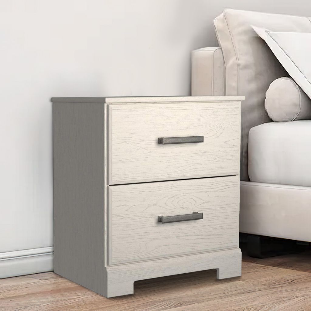 Tely 24 Inch Modern Rustic Composite Wood Nightstand, 2 Drawers, Oak White - View 6