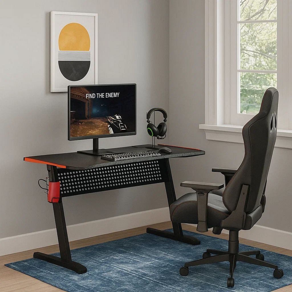 MDF Gaming Table with Cup and Controller Holders, Black - View 7