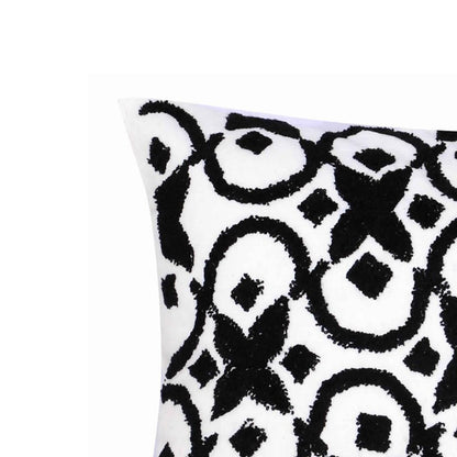 20 x 16 Inch Cotton Pillow with Geometric Embroidery, White and Black - View 3