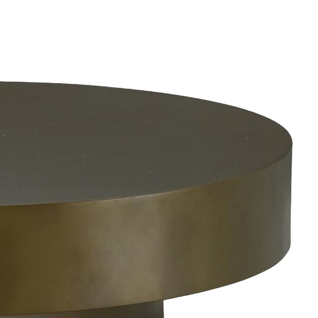 Contemporary Round Metal Coffee Table with Drum Base, Bronze - View 3