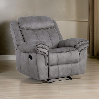 Fabric Upholstered Metal Reclining Club Chair with Center Console, Gray - View 7