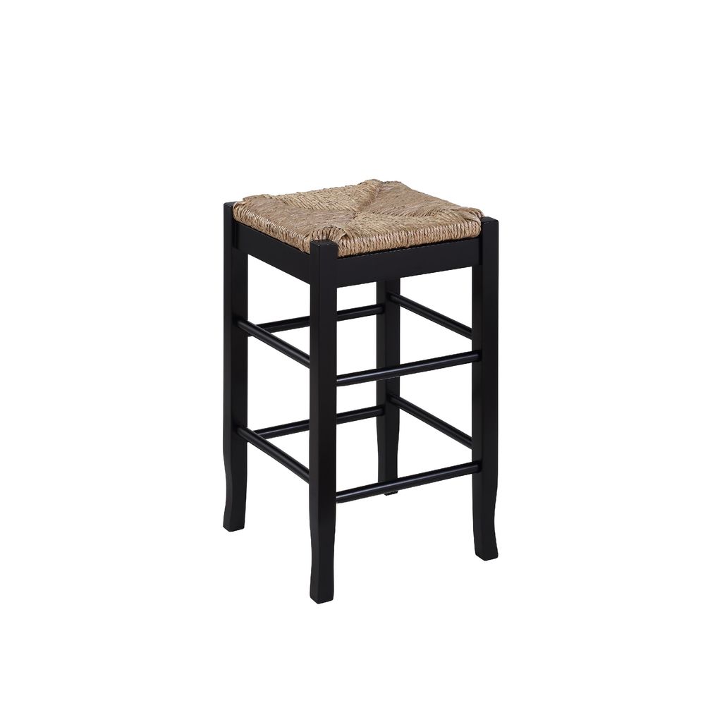 Chris 24 Inch Counter Stool with Wood Frame, Handwoven Rush Seat, Black
