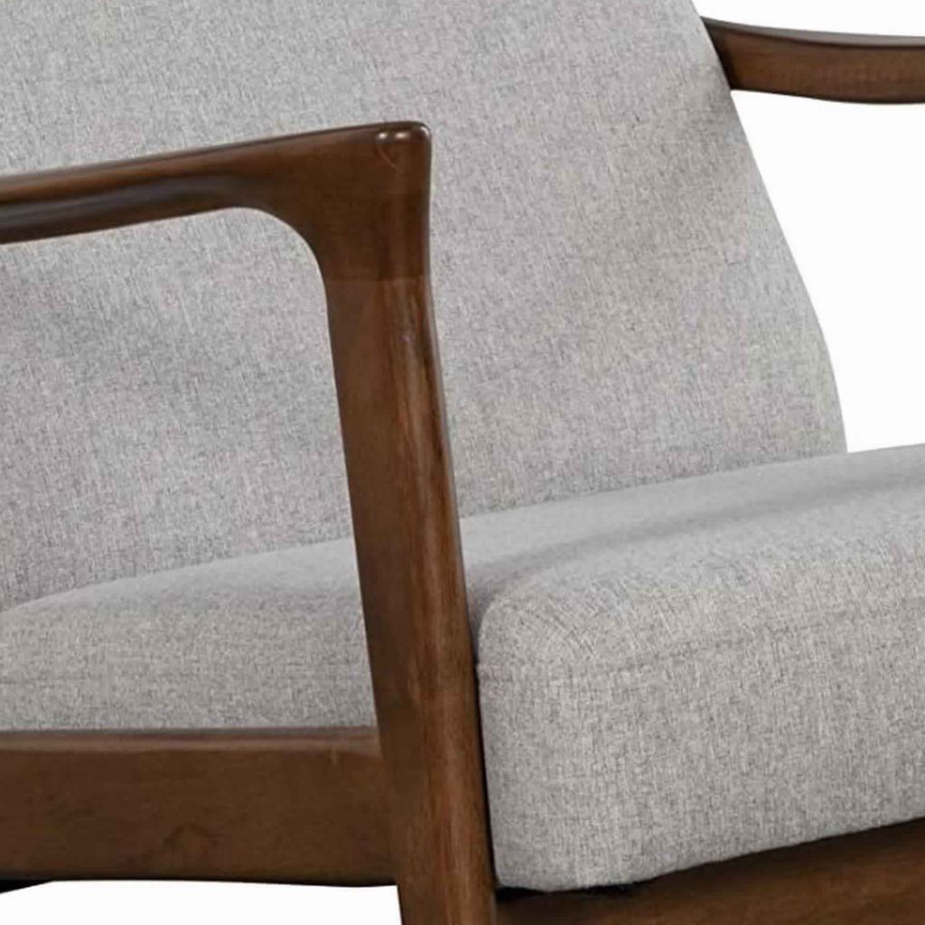 Fabric Upholstered Mid Century Wooden Lounge Chair, Gray and Brown - View 2