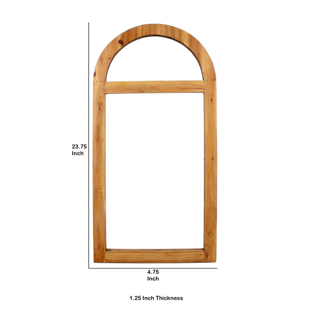 Farmhouse Style Rectangular Wooden Wall Mirror Set of 2 with Arched Top, Brown - View 5