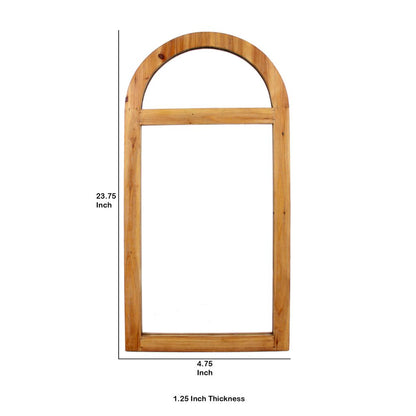Farmhouse Style Rectangular Wooden Wall Mirror Set of 2 with Arched Top, Brown - View 5