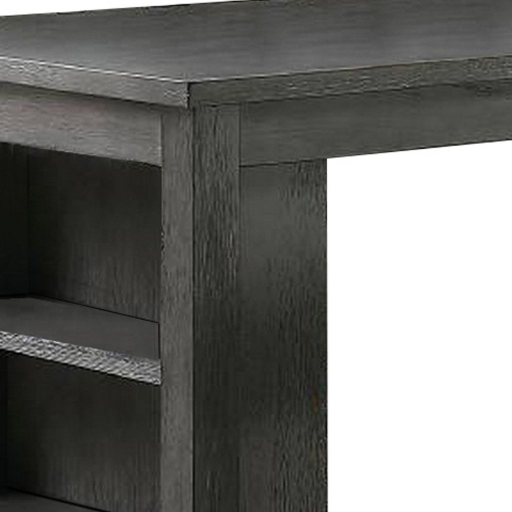 Wooden Counter Height Table with Three Storage Shelves, Gray - View 3