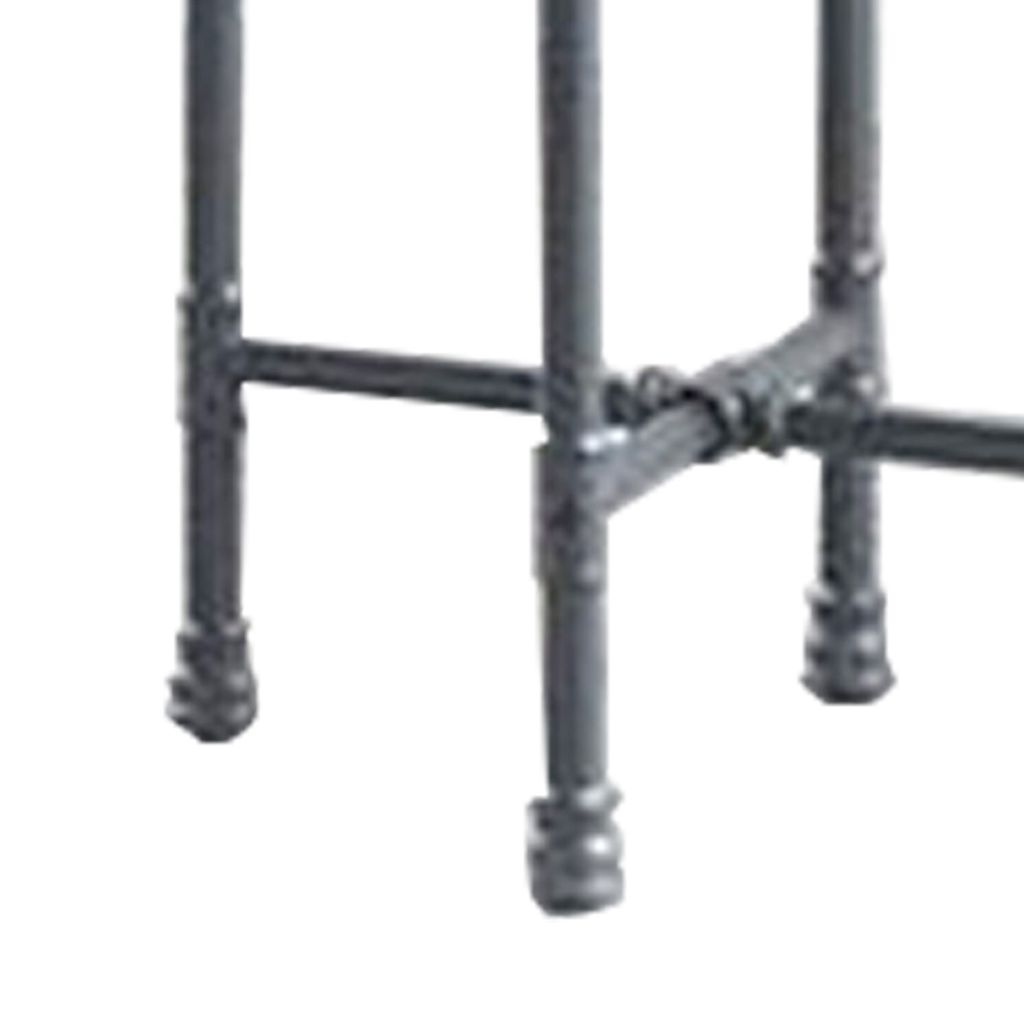 End Table with Round Glass Top and Metal Pipe Style Legs, Gray - View 5