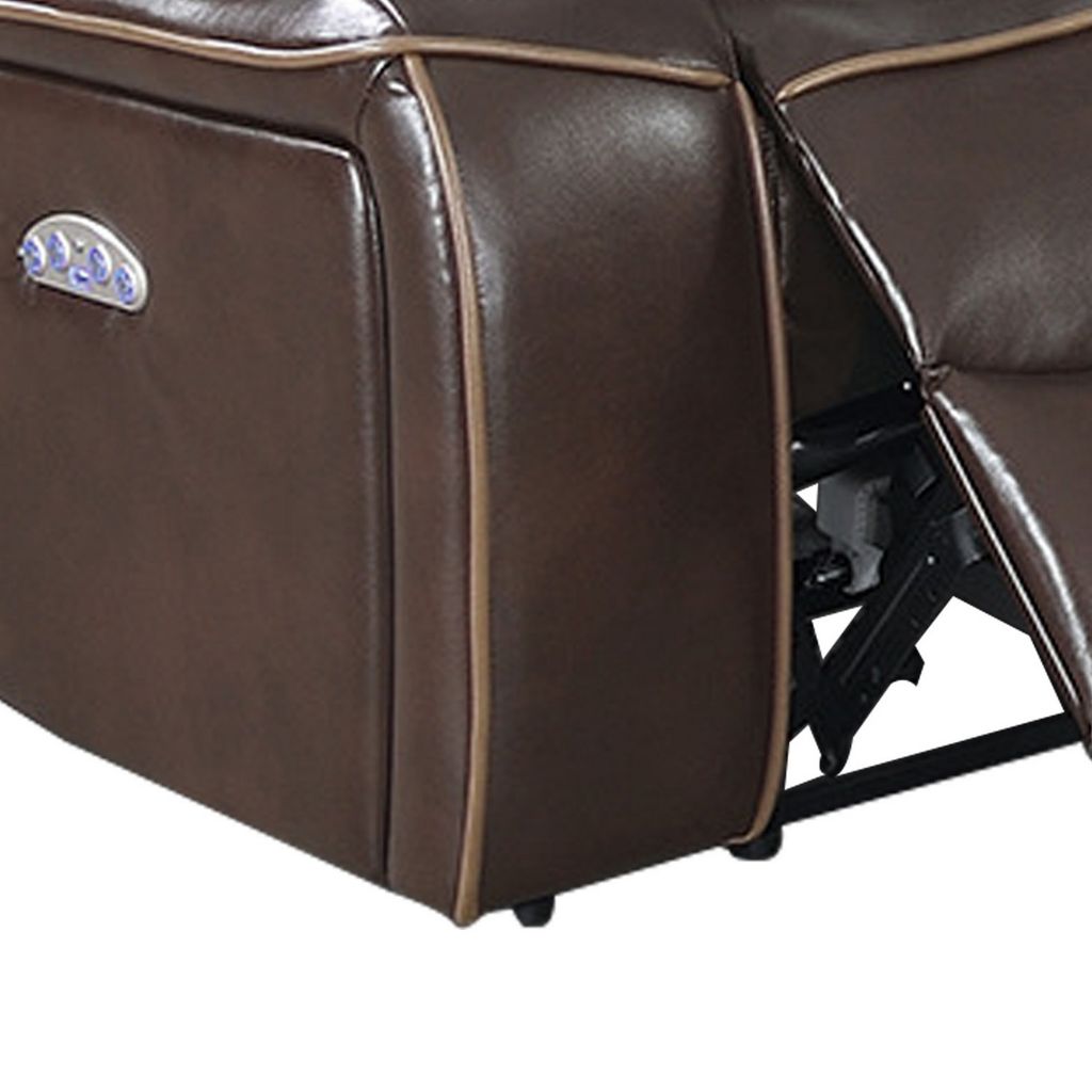 Xiu 38 Inch Power Recliner Chair, USB Port, Storage, Faux Leather, Brown - View 4