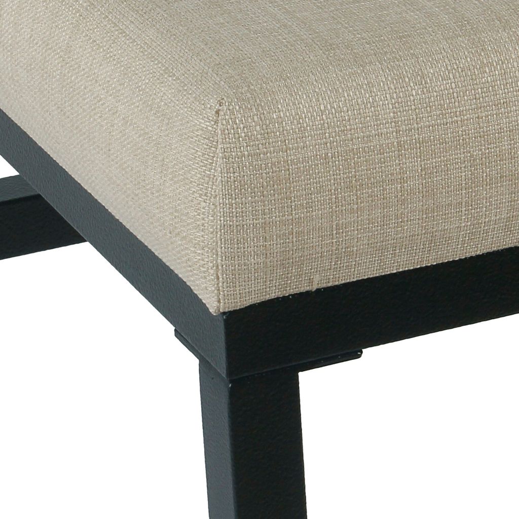Open Back Metal Counter Stool with Fabric Upholstered Padded Seat, Beige and Black - View 4